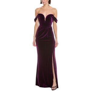 Marchesa Notte Womens  Off-The-Shoulder Velvet Maxi Dress, Purple
